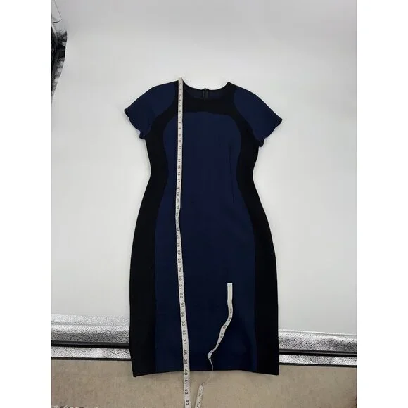 St. John Womens Size 6 Fitted Sheath Dress Black Blue Colorblock Luxury Chic - Picture 9 of 11